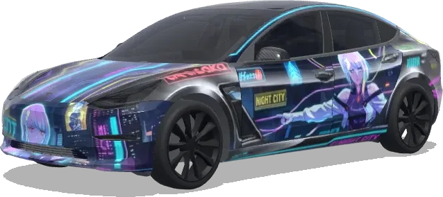 サイバーパンク・ルーシー (사이버펑크 루시가 크게 보이는) – テスラ Model 3 ラッピング