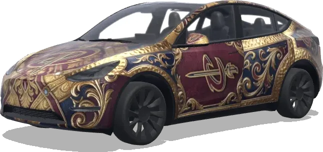 Crimson Cavalier Crest – Tesla Model Y wrap