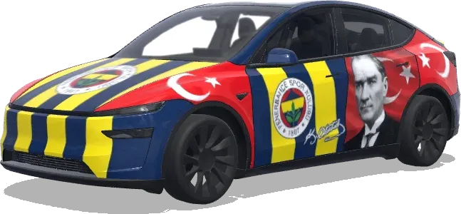 페네르바체 터키 국기 (mix Fenerbahce, Turkish flag and Ataturk) – 테슬라 Model Y 랩핑