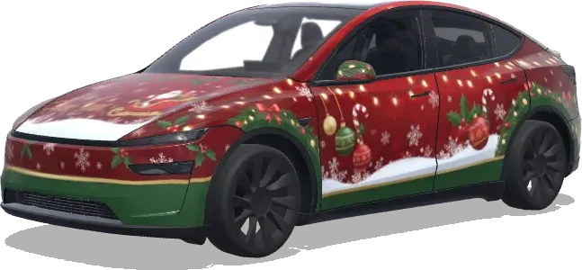 Weihnachtsumhüllung in Zuckerstangen-Optik – Tesla Model Y Wrap