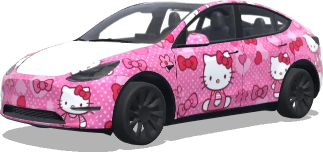 폴카 도트 헬로 키티 (帮我设计一个hellokitty的 我要粉色) – 테슬라 Model Y 랩핑
