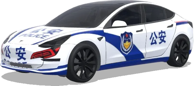 블루 화이트 중국 경찰 테슬라 (警车涂装,蓝白条纹,官方徽章和紧急车辆标记) – 테슬라 Model 3 랩핑