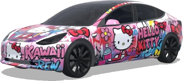 Hello Kitty Graffiti (我想要一个hello kitty主题的涂鸦) – Tesla Model 3 Wrap