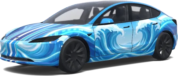 Vagues océaniques et néon – covering Tesla Model 3