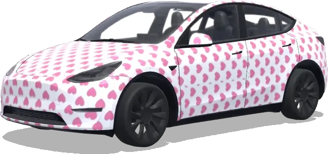 화이트 핑크 하트 랩 (Pink hearts on a white background.) – 테슬라 Model Y 랩핑