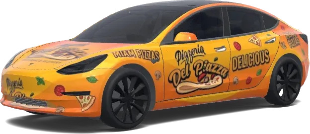 Miam Pizza Orange – Tesla Model 3 wrap
