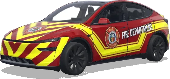 Rot-gelbes Chevron-Feuerwehrdesign – Tesla Model Y Wrap
