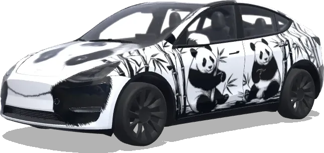 Panda Design Schwarz-Weiß – Tesla Model Y Wrap