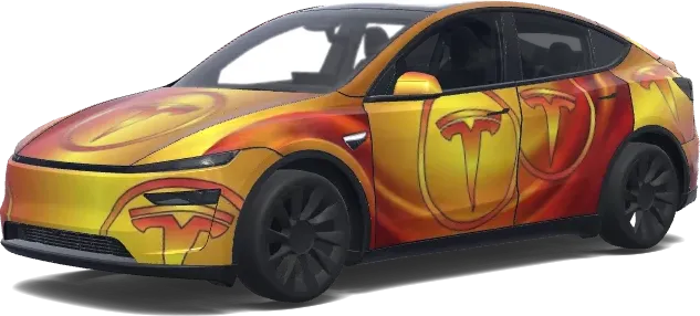 Goldene Flammen-Tesla-Logo-Folierung – Tesla Model Y Wrap