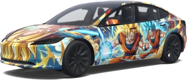 Son Goku Hood Face (Son goku and hood face to front not down.) – Tesla Model 3 Wrap