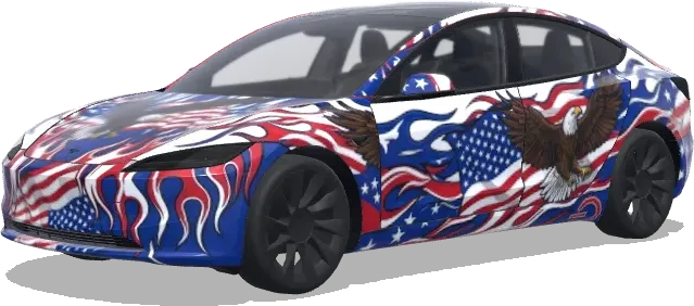 Орлы и пламя в цветах США – оклейка Tesla Model 3