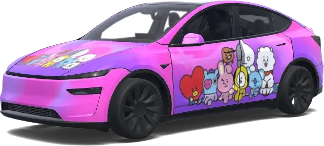 Envoltura de Tesla BT21 en rosa y morado – wrap para Tesla Model Y