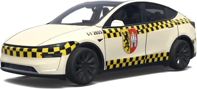 Leipziger Taxi Folierung (Erstell mir eine Folierung für ein Leipziger Taxi.) – Tesla Model Y Wrap
