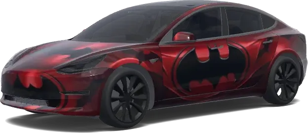 Batman Rojo Metálico (Metallic red with the Batman theme. Colors: red.) – wrap para Tesla Model 3