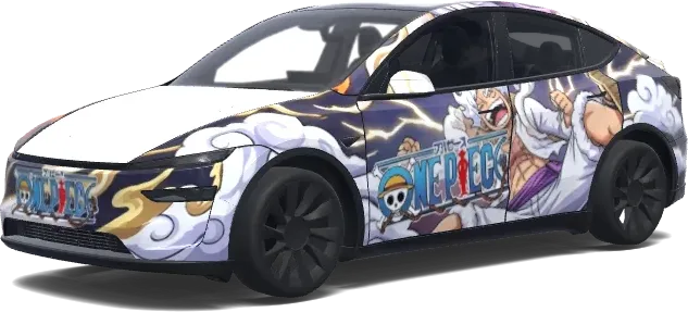 Weißes Wolkengetriebe 5 Luffy – Tesla Model Y Wrap