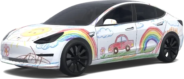 Child Drawing Style – covering Tesla Model 3