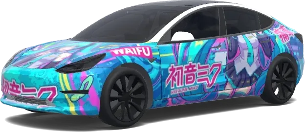 Hatsune Miku itasha, waifu, pinup, embarrassing. – Tesla Model 3 wrap