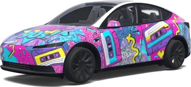 Make a wrap that represents 90s pop music. – Tesla Model Y wrap
