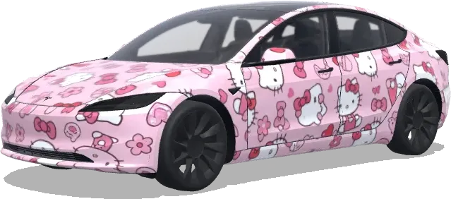 Pink Hello Kitty Bow Pattern (主体使用粉色hello kitty.) – Tesla Model 3 wrap