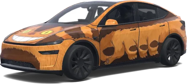 Cat face as the front. Girl in the windshield – Tesla Model Y wrap