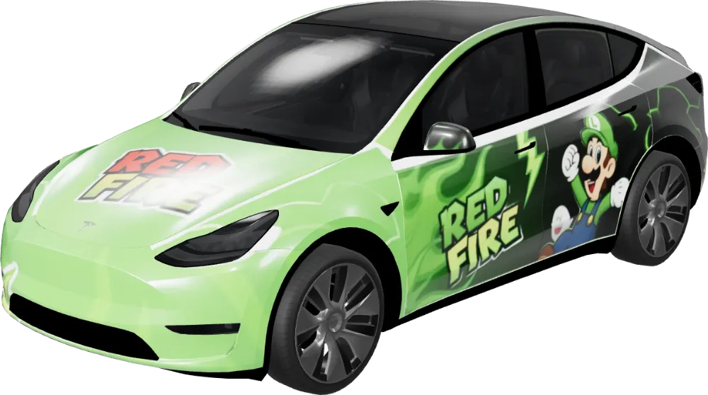 Luigi Green Thunder Kart (Luigi Green Thunder Kart Wrap) – Tesla Model Y Wrap
