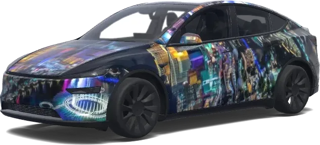 Свечение киберпанк-города – оклейка Tesla Model Y