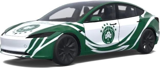 White car with this logo – Tesla Model 3 wrap
