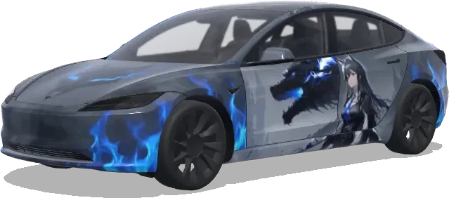 Itasha con Lobo Negro – wrap para Tesla Model 3