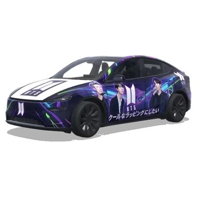 BTSロゴクールラッピング (BTSのロゴや写真をいれたクールなラッピングにしたい) – テスラ Model Y ラッピング