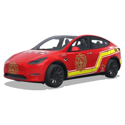 Feuerwehr-Abzeichen-Folierung in Rot – Tesla Model Y Wrap