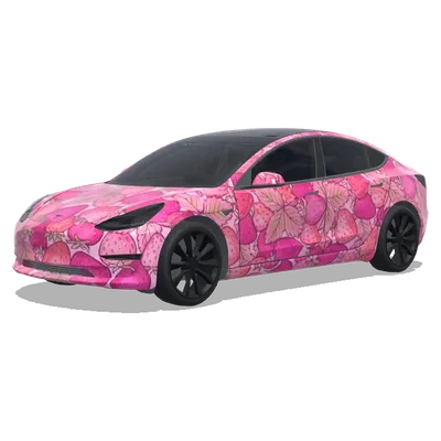 Pink strawberries. Colors: pink. – Tesla Model 3 wrap