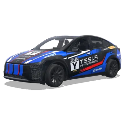 Blue 2025 Performance Wrap (赛车涂装，大胆的赞助商贴花，赛车条纹，号码牌和性能导向的图案) – Tesla Model Y wrap
