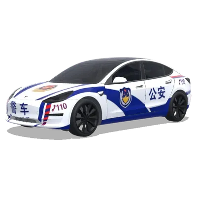 Voiture de police bleue et blanche (警车涂装，蓝白条纹，官方徽章和紧急车辆标记) – covering Tesla Model 3
