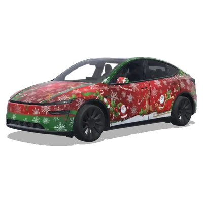 Weihnachtlicher Schlitten des Weihnachtsmanns – Tesla Model Y Wrap