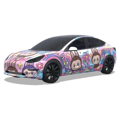 Create a Labubu cartoon anime car cover model. – Tesla Model 3 wrap