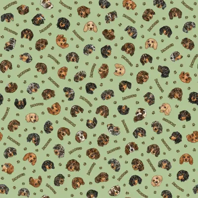 장난감 닥스훈트 세이지 패턴 (Playful Dachshund Sage Pattern) – 테슬라 Model Y 랩핑