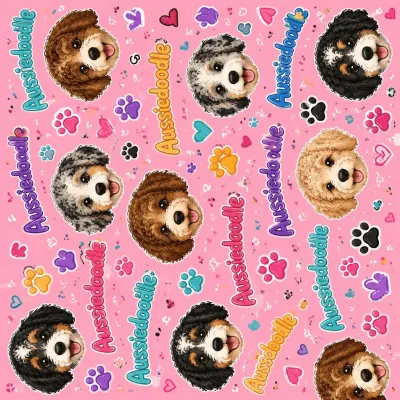 장난감 오시두들 핑크 패턴 (Playful Aussiedoodle Pink Pattern) – 테슬라 Model Y 랩핑