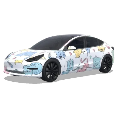 Cute drawn cats – Tesla Model 3 wrap
