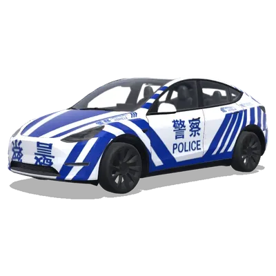 Blaue und weiße chinesische Polizeistreifen (警车涂装，蓝白条纹，官方徽章和紧急车辆标记) – Tesla Model Y Wrap