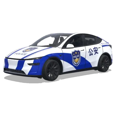 Blaue-Weiß-Polizeilackierung (警车涂装，蓝白条纹，官方徽章和紧急车辆标记) – Tesla Model Y Wrap