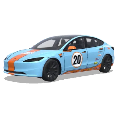 賽車風格，顏色要有好看的撞色，類似於海灣石油 – 特斯拉 Model 3 塗裝