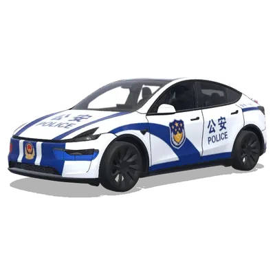 Blaue-weiße chinesische Polizei-Tesla (警车涂装，蓝白条纹，官方徽章和紧急车辆标记) – Tesla Model Y Wrap