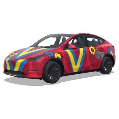 Красный круглый фон – оклейка Tesla Model Y
