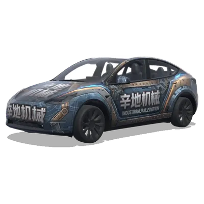 Pegasus 2 Design (请帮我根据飞驰人生2 中车型生成一个设计，关键词可以使用辛地机械) – Tesla Model Y Wrap