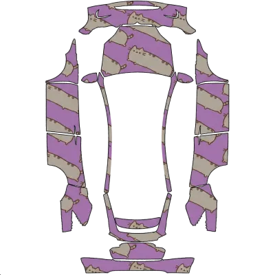 プーシキャット 紫背景 (pusheen cat purple background) – テスラ Model X ラッピング