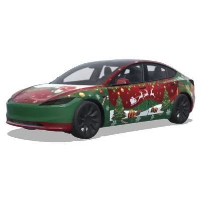 Weihnachtsmann-Schlitten-Folierung in Grün – Tesla Model 3 Wrap