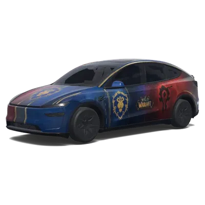 Décalque de carrosserie aux couleurs des factions de World o (前盖用联盟logo，后盖是部落logo，后视镜一边是联盟蓝，一边是部落红) – covering Tesla Model Y L