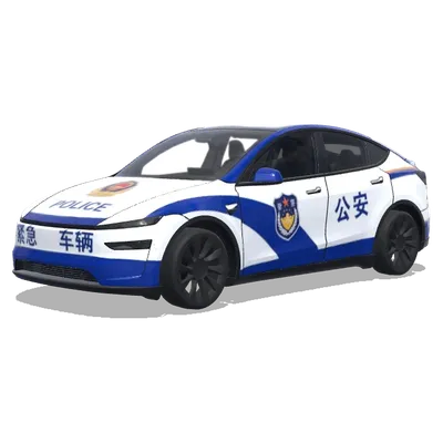 Polizeiauto in Blau-Weiß (警车涂装，蓝白条纹，官方徽章和紧急车辆标记) – Tesla Model Y Wrap