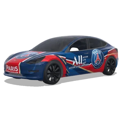 Voiture PSG style bus (Une voiture du PSG qui ressemble au bus du PSG) – covering Tesla Model 3