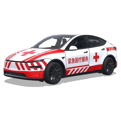 Rotes Kreuz Notfall-Tesla-Folierung (救护车涂装，红十字医疗标志，白红配色方案，紧急医疗服务标记) – Tesla Model Y Wrap